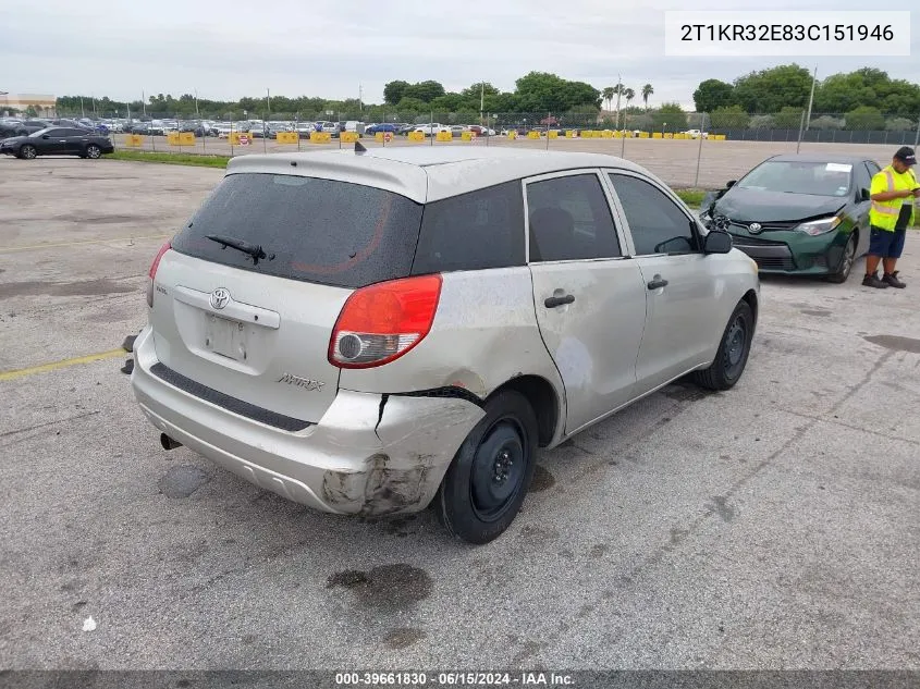 2003 Toyota Matrix Standard VIN: 2T1KR32E83C151946 Lot: 39661830