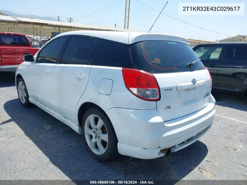 2003 Toyota Matrix Xr VIN: 2T1KR32E43C029617 Lot: 39686106