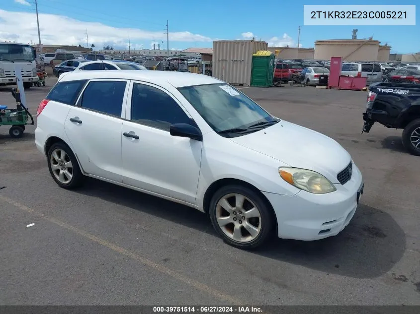 2003 Toyota Matrix Standard/Xr VIN: 2T1KR32E23C005221 Lot: 39751514