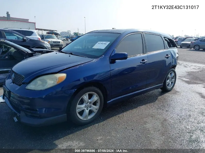 2003 Toyota Matrix Xrs VIN: 2T1KY32E43C131017 Lot: 39796586