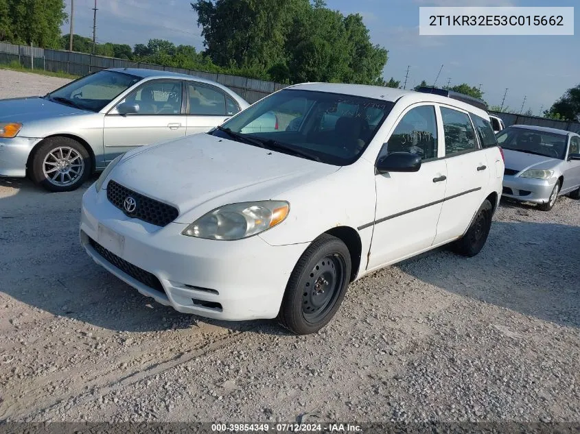 2003 Toyota Matrix Standard VIN: 2T1KR32E53C015662 Lot: 39854349