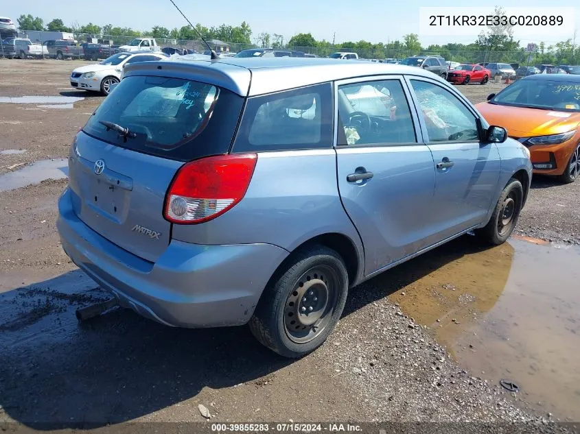 2003 Toyota Matrix Standard VIN: 2T1KR32E33C020889 Lot: 39855283