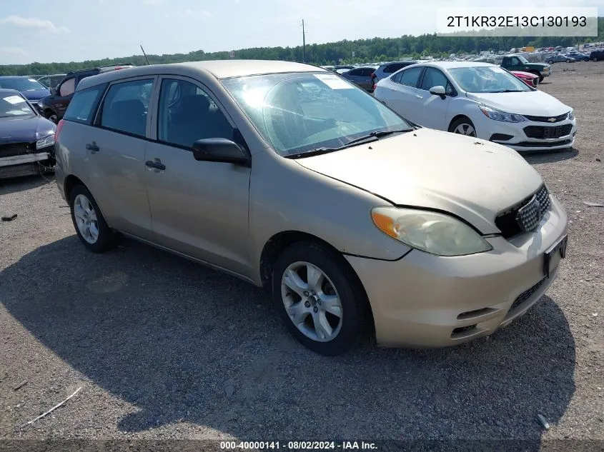 2003 Toyota Matrix Standard VIN: 2T1KR32E13C130193 Lot: 40000141