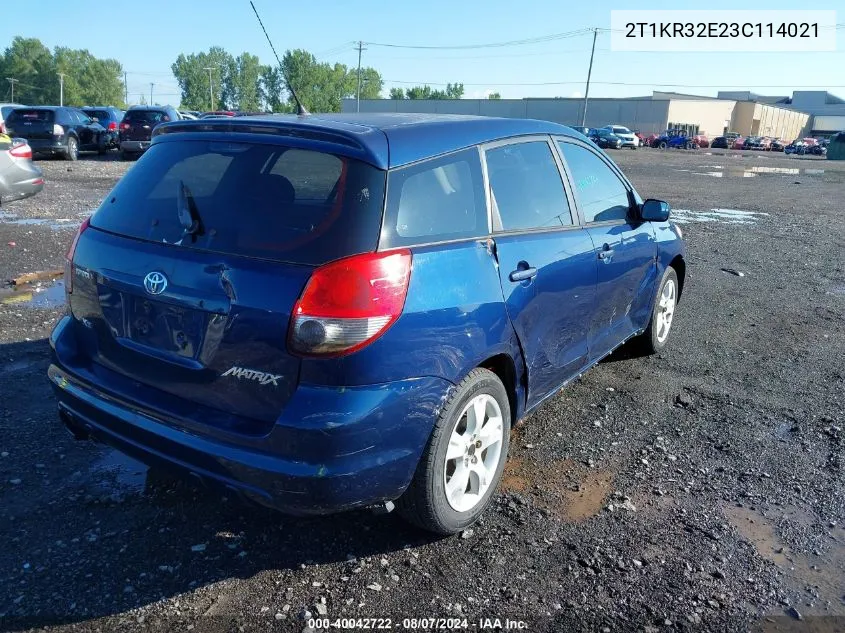 2003 Toyota Corolla Matrix Xr VIN: 2T1KR32E23C114021 Lot: 40042722