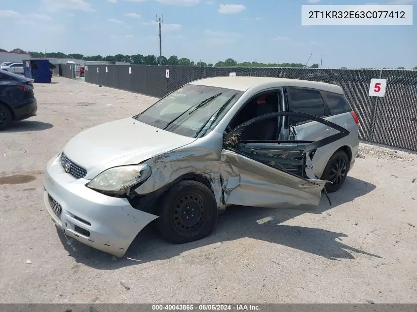 2003 Toyota Matrix Xr VIN: 2T1KR32E63C077412 Lot: 40043865