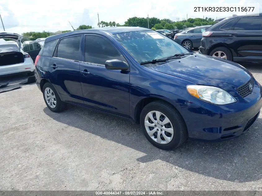 2003 Toyota Matrix Xr VIN: 2T1KR32E33C115677 Lot: 40044347