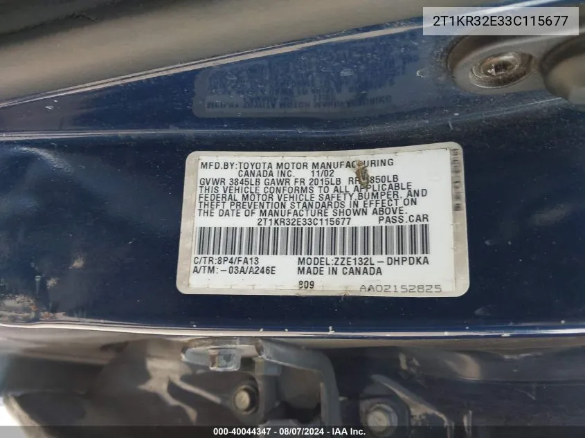 2T1KR32E33C115677 2003 Toyota Matrix Xr