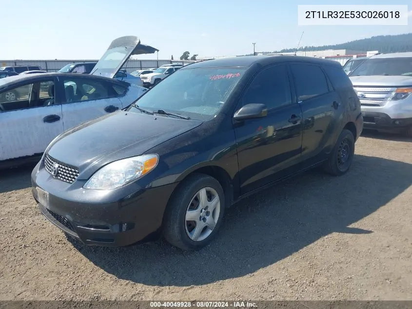 2003 Toyota Matrix Standard VIN: 2T1LR32E53C026018 Lot: 40049928