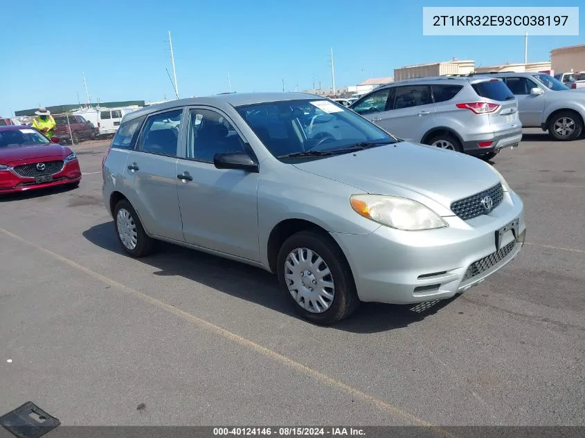 2003 Toyota Matrix Standard VIN: 2T1KR32E93C038197 Lot: 40124146