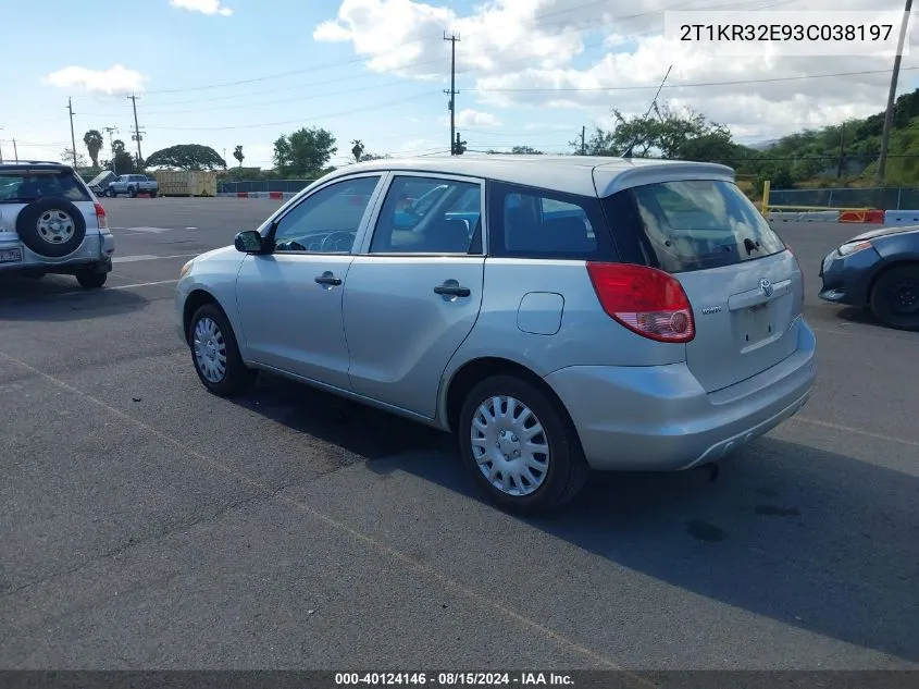 2003 Toyota Matrix Standard VIN: 2T1KR32E93C038197 Lot: 40124146