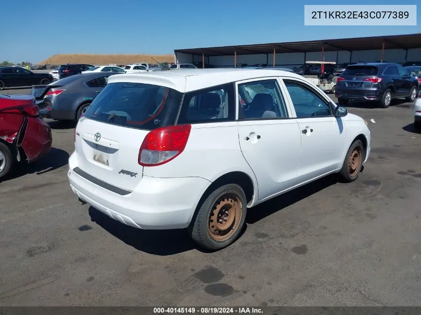 2003 Toyota Matrix Standard VIN: 2T1KR32E43C077389 Lot: 40145149