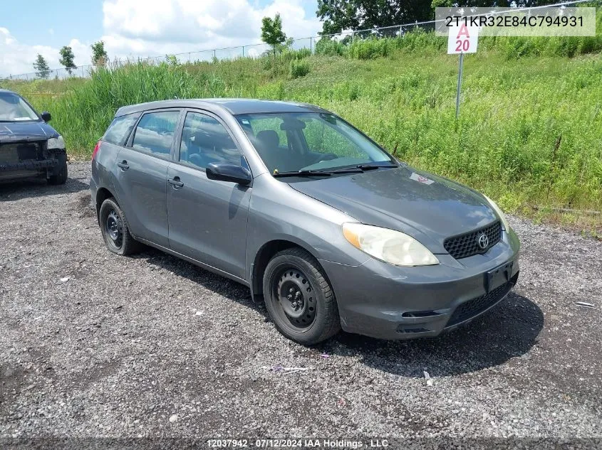 2004 Toyota Matrix Xr VIN: 2T1KR32E84C794931 Lot: 12037942