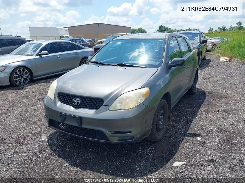 2004 Toyota Matrix Xr VIN: 2T1KR32E84C794931 Lot: 12037942