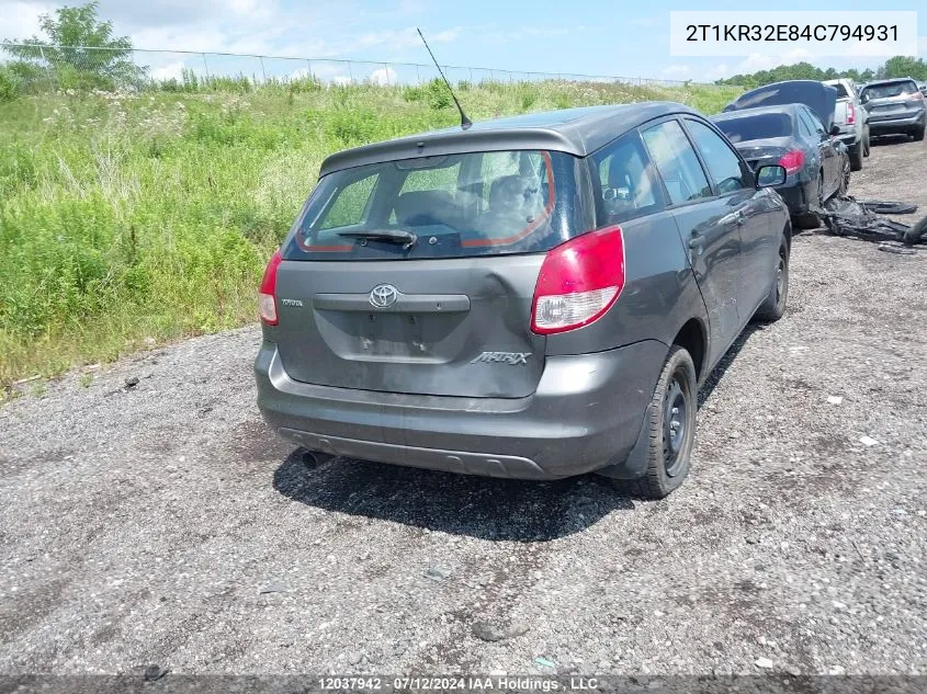 2004 Toyota Matrix Xr VIN: 2T1KR32E84C794931 Lot: 12037942