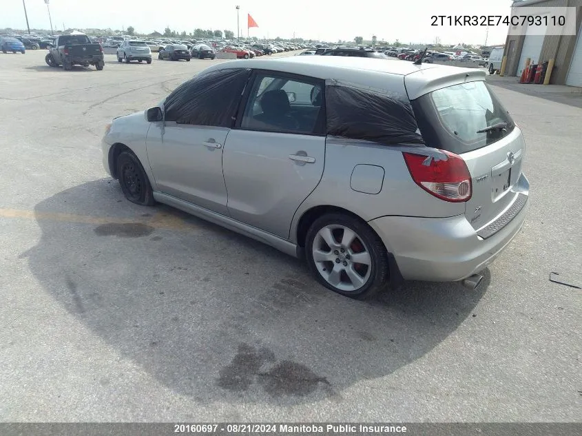 2004 Toyota Matrix Xr VIN: 2T1KR32E74C793110 Lot: 20160697