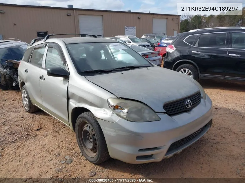 2004 Toyota Matrix Standard VIN: 2T1KR32E94C189297 Lot: 38020785