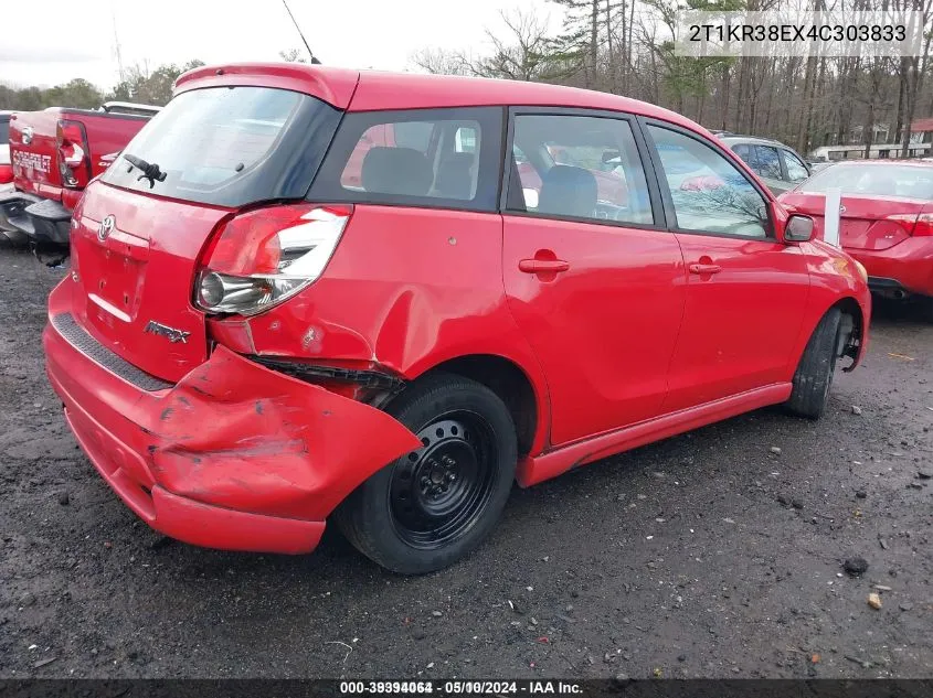 2004 Toyota Matrix Xr VIN: 2T1KR38EX4C303833 Lot: 39394064