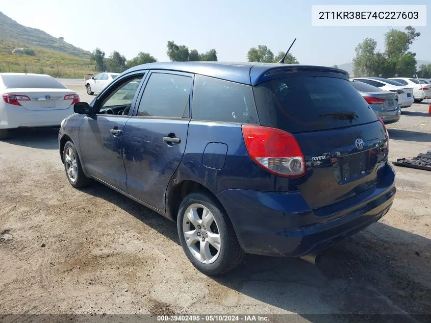 2004 Toyota Matrix Standard VIN: 2T1KR38E74C227603 Lot: 39402495