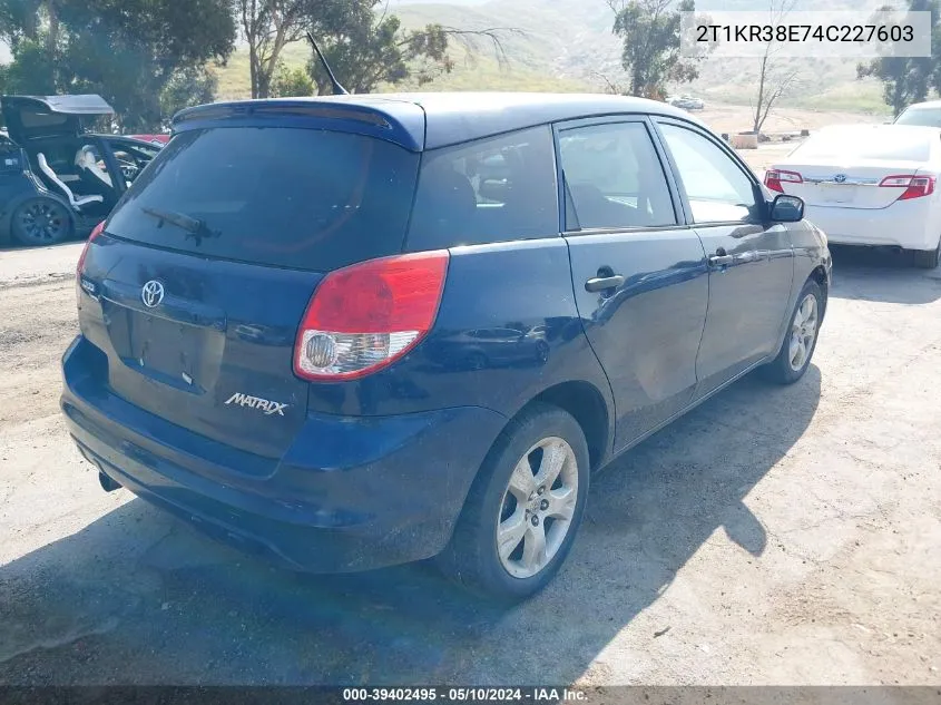 2004 Toyota Matrix Standard VIN: 2T1KR38E74C227603 Lot: 39402495