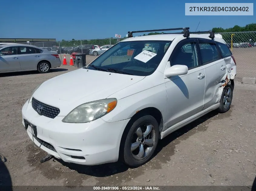 2004 Toyota Matrix Xr VIN: 2T1KR32E04C300402 Lot: 39491906