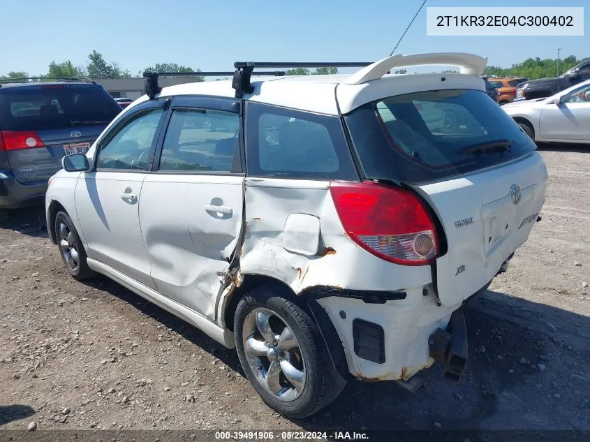 2004 Toyota Matrix Xr VIN: 2T1KR32E04C300402 Lot: 39491906