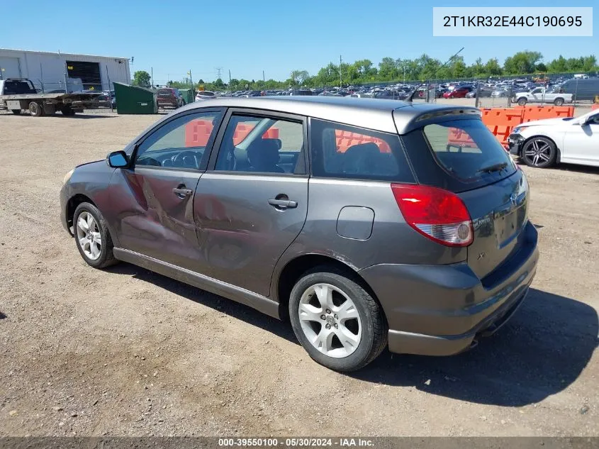 2004 Toyota Matrix Xr VIN: 2T1KR32E44C190695 Lot: 39550100