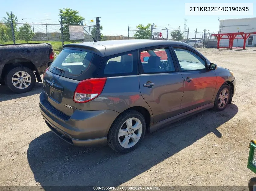 2004 Toyota Matrix Xr VIN: 2T1KR32E44C190695 Lot: 39550100