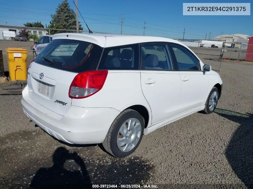 2004 Toyota Matrix Xr VIN: 2T1KR32E94C291375 Lot: 39723464