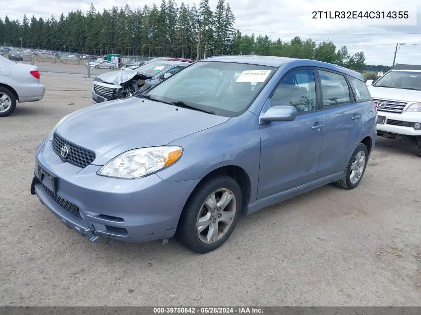 2004 Toyota Matrix Xr VIN: 2T1LR32E44C314355 Lot: 39758642