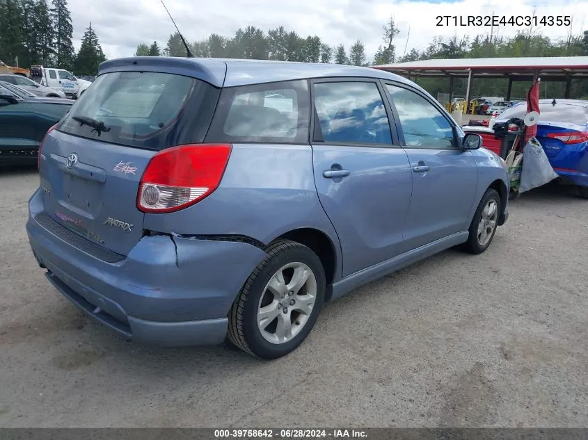 2004 Toyota Matrix Xr VIN: 2T1LR32E44C314355 Lot: 39758642