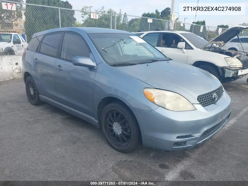 2004 Toyota Matrix Xr VIN: 2T1KR32EX4C274908 Lot: 39771283