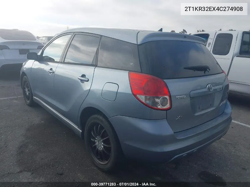 2004 Toyota Matrix Xr VIN: 2T1KR32EX4C274908 Lot: 39771283