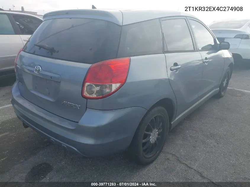 2004 Toyota Matrix Xr VIN: 2T1KR32EX4C274908 Lot: 39771283