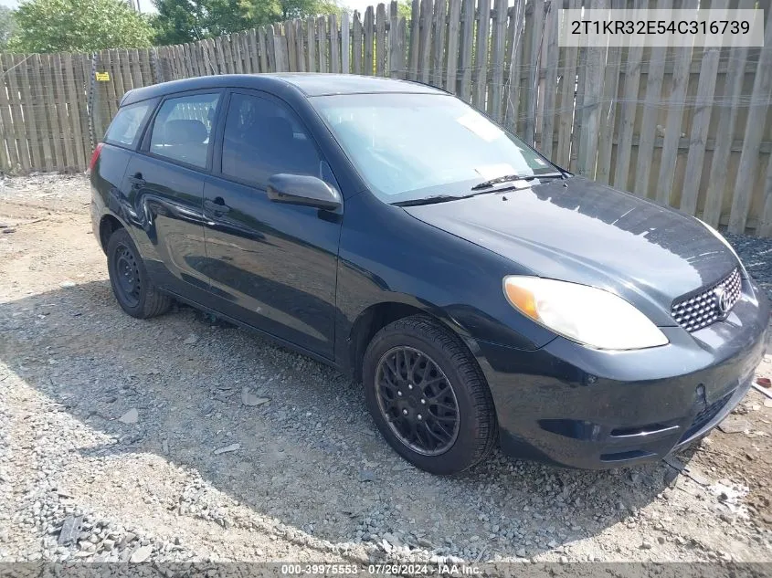 2004 Toyota Matrix Standard VIN: 2T1KR32E54C316739 Lot: 39975553