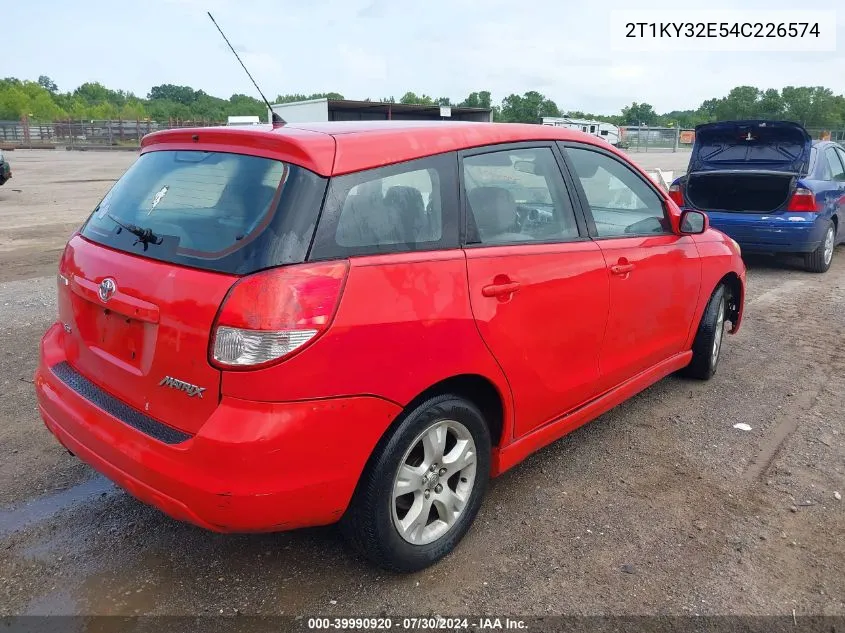 2004 Toyota Matrix Xrs VIN: 2T1KY32E54C226574 Lot: 39990920