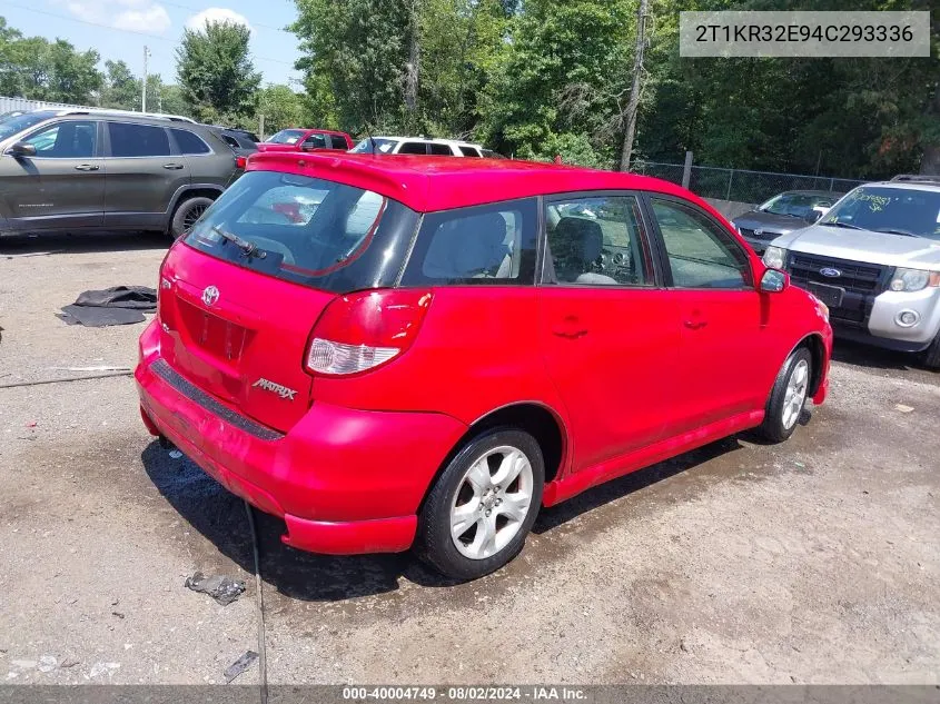 2004 Toyota Matrix Xr VIN: 2T1KR32E94C293336 Lot: 40004749