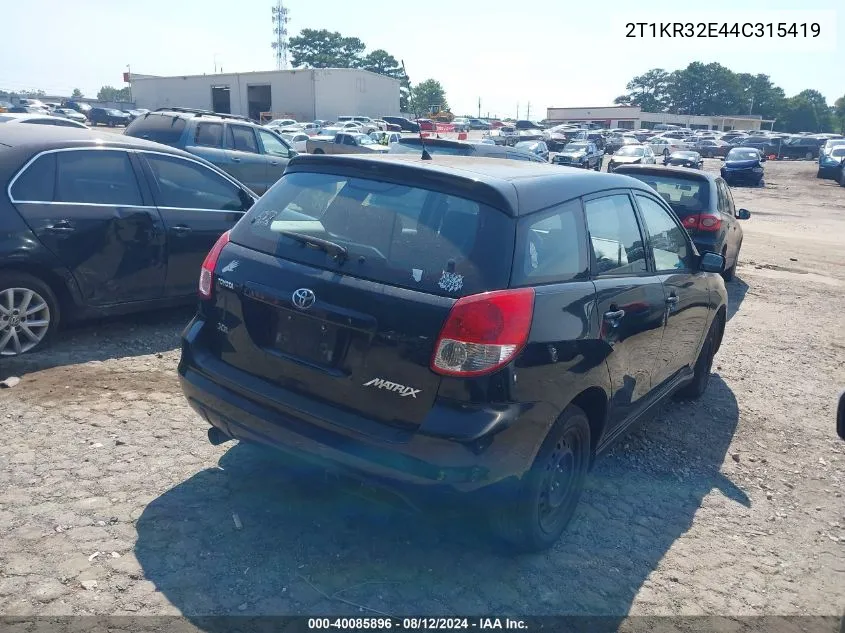 2004 Toyota Matrix Xr VIN: 2T1KR32E44C315419 Lot: 40085896