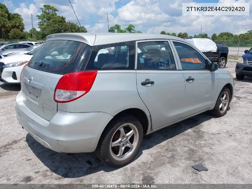 2004 Toyota Matrix Standard VIN: 2T1KR32E44C292420 Lot: 40136470