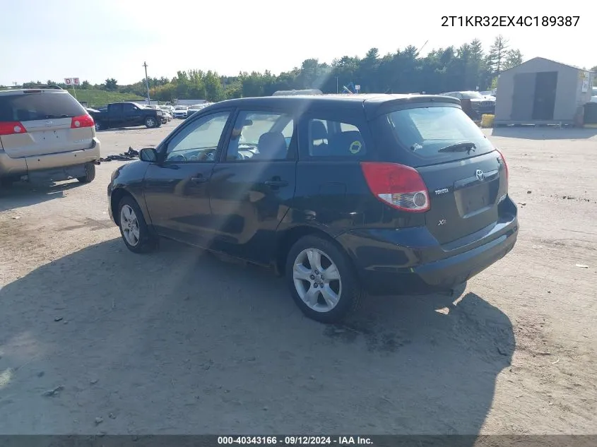 2004 Toyota Matrix Xr VIN: 2T1KR32EX4C189387 Lot: 40343166