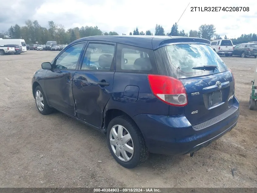 2004 Toyota Matrix Standard VIN: 2T1LR32E74C208708 Lot: 40384903