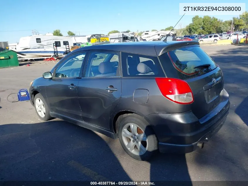 2004 Toyota Matrix Xr VIN: 2T1KR32E94C308000 Lot: 40387764