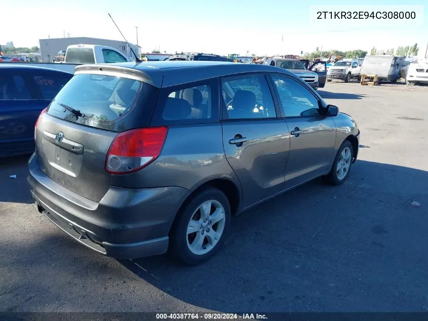 2004 Toyota Matrix Xr VIN: 2T1KR32E94C308000 Lot: 40387764