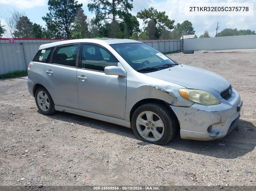 2005 Toyota Matrix Xr VIN: 2T1KR32E05C375778 Lot: 39589954