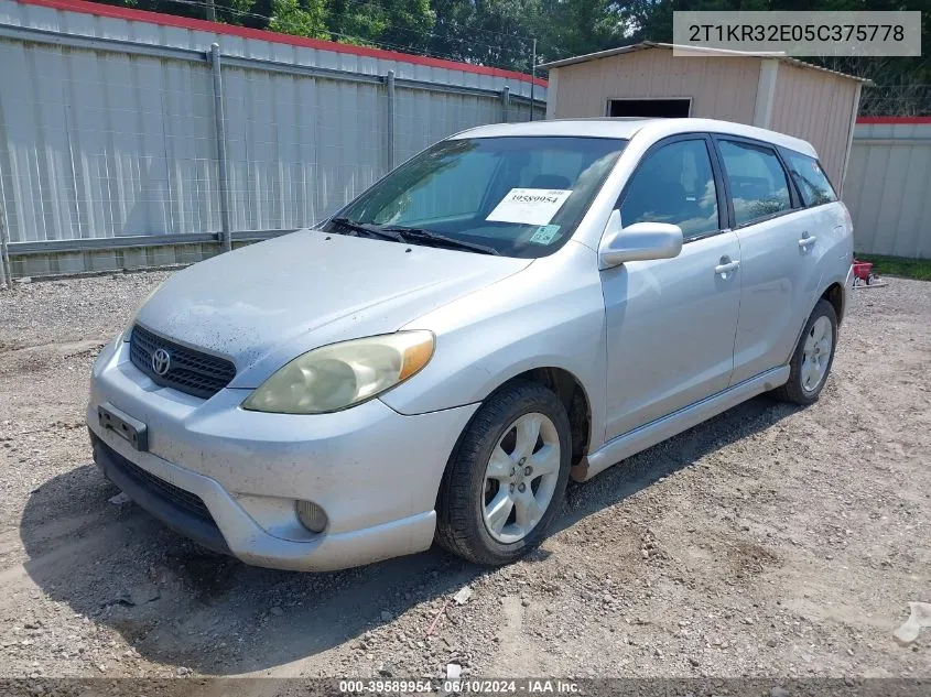 2005 Toyota Matrix Xr VIN: 2T1KR32E05C375778 Lot: 39589954