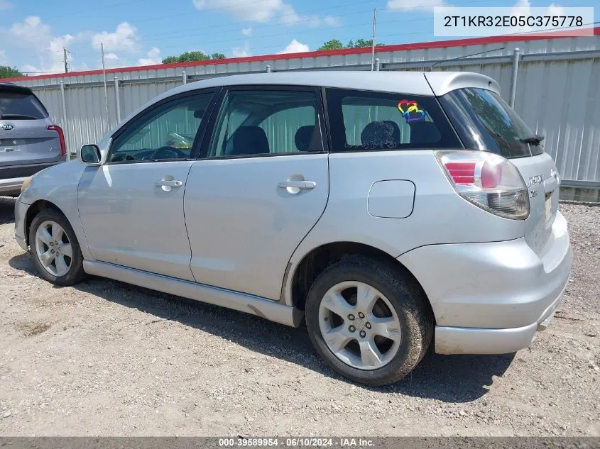 2005 Toyota Matrix Xr VIN: 2T1KR32E05C375778 Lot: 39589954