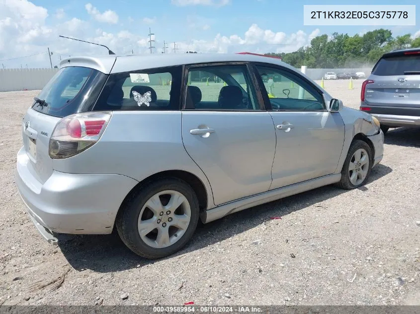 2005 Toyota Matrix Xr VIN: 2T1KR32E05C375778 Lot: 39589954