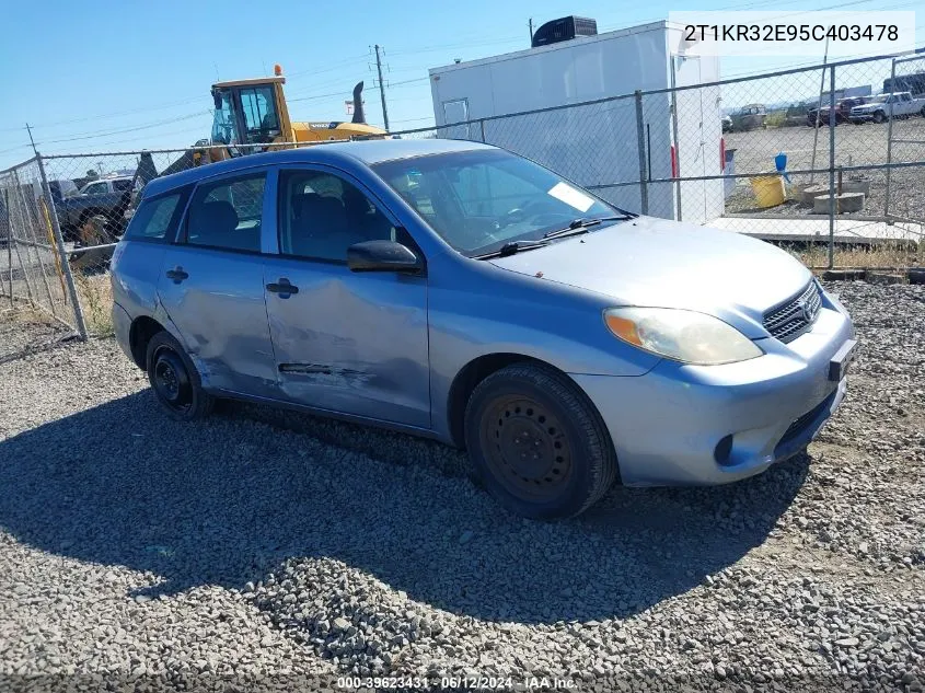 2005 Toyota Matrix VIN: 2T1KR32E95C403478 Lot: 39623431