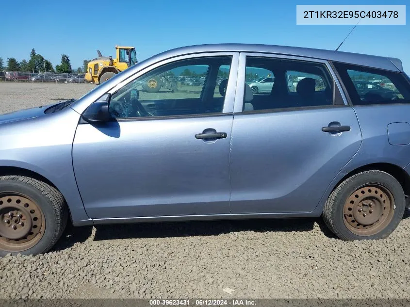 2005 Toyota Matrix VIN: 2T1KR32E95C403478 Lot: 39623431