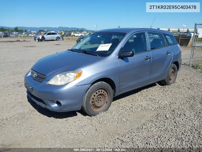 2005 Toyota Matrix VIN: 2T1KR32E95C403478 Lot: 39623431