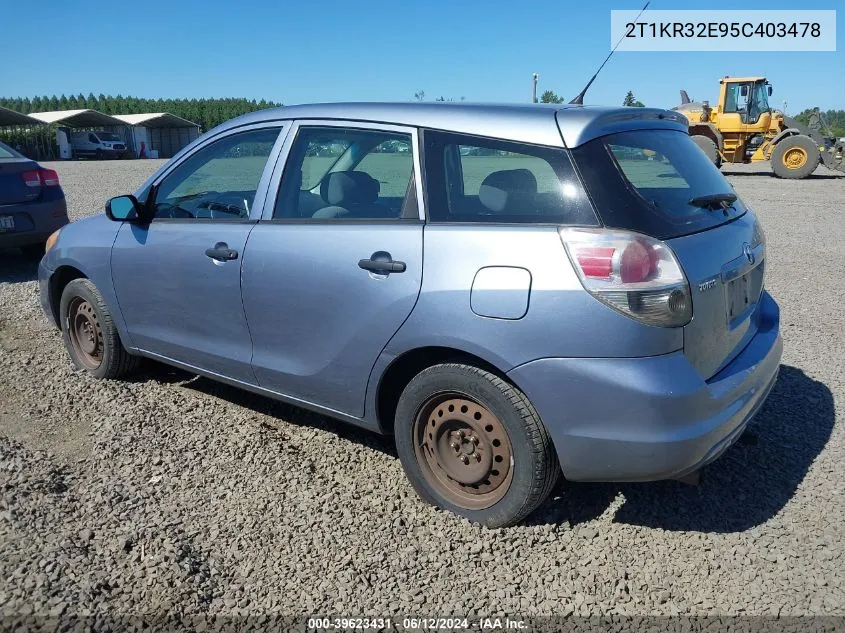 2005 Toyota Matrix VIN: 2T1KR32E95C403478 Lot: 39623431